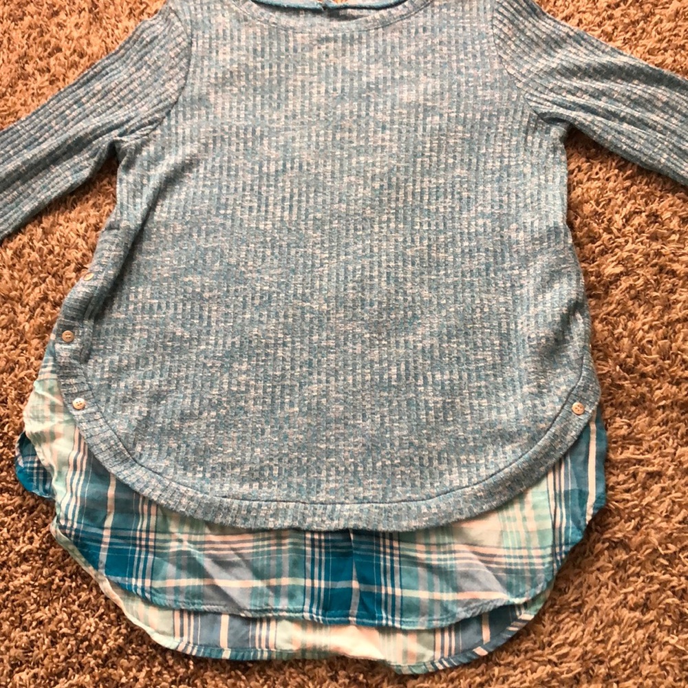 AEO Jeans B. Cut and plaid/ plain light blue shirt - Picture 6 of 8